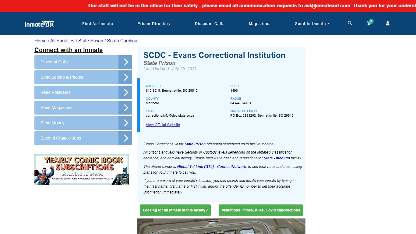SCDC - Evans Correctional Institution & Inmate Search | Visitation ...