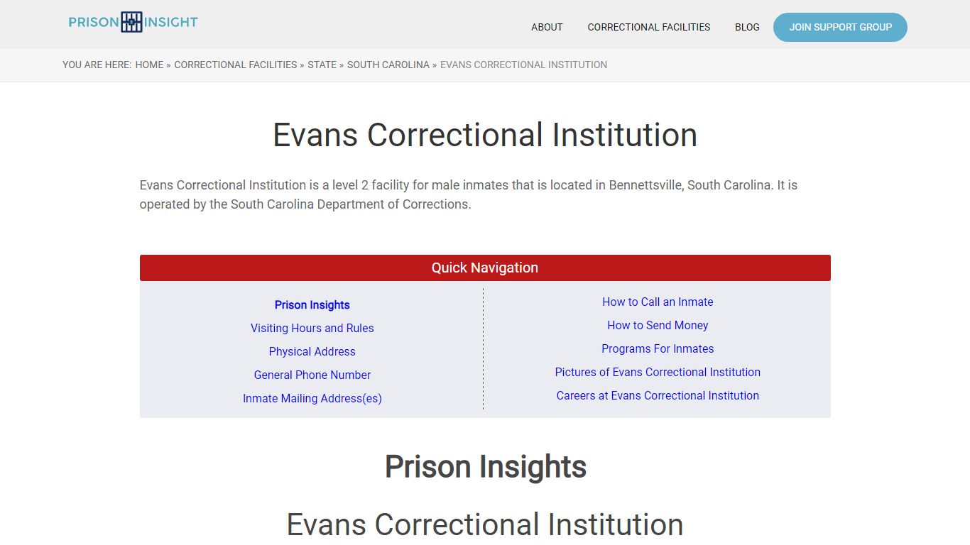 Evans Correctional Institution - Prison Insight